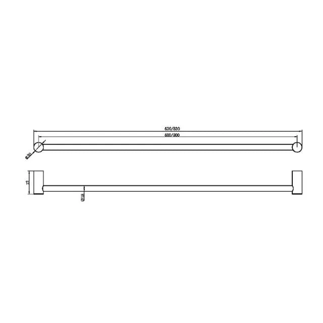 Nero Zen SS316L Single Towel Rail 800mm Brushed Nickel